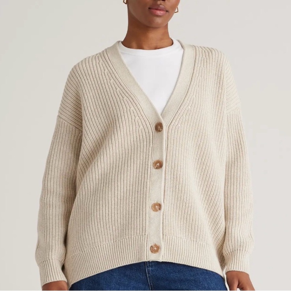 Quince 100% Organic Cotton Oversized Boyfriend Cardigan - Speckled Beige